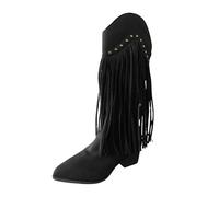 Allbestop Bottes Hautes Femme, Cuissarde Femme Talon Haut Sexy Pute Bottes Longues pour Haute à Lacets et Talons Carrés pour Country en Cuir(Noir,37)