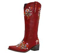 Allbestop Bottes Hiver Femme, Botte Cuissarde Femme Bottes Genou Botte Haute Chaussures Talon Cuir Mollet Large Hiver(Rouge,41)