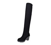 Allbestop Bottes Hiver Femme, Cuissarde Femme Talon Haut Sexy Pute Femmes Bottes au Dessus Du Genou Botte Haute Noire à Lacets et Talons Carrés pour Boot Cuir Tendance(Noir,38)