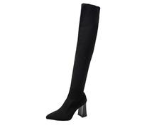 Allbestop Bottes Hiver Femme, Cuissardes Cuir Femme Bottes Longues pour Botte Haute Talon Plat pour Cuir Fourrées(Noir,40)