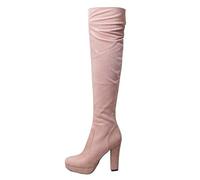 Allbestop Bottes Moto Femme, Botte Cuissarde Femme Bottes Genou Talon Haut Sexy Chaussures à Talons Hauts pour Cuir Hiver(Rouge,37)