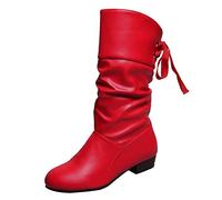 Allbestop Bottes Moyennes en Cuir Plissé De Couleur Unie pour Dames Bottes en Daim