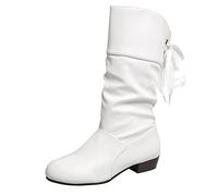 Allbestop Bottes Moyennes en Cuir Plissé De Couleur Unie pour Dames Bottes en Daim