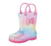 Allbestop Bottes Pluie Semi-Compensées, Bottes Caoutchouc Bottine Fille Enfant Bottines Hiver Chaussure Fille Vintage Chaussures Enfant Automne de Neige(Rose,33.5)