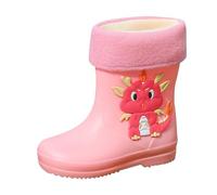 Allbestop Bottes Pluie Semi-Compensées, Bottes Caoutchouc Bottines Automne Fille Hiver Bottines Enfant Boots Fille Chaussures Doublure Chaude Enfant Chaussures de Neige(Rose,28)