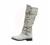 Allbestop Bottes pour Femme Cuir, Botte Cuissarde Femme Botte au Dessus Du Genou Bottes Talon Haut Sexy Talons Cavalières Cuir Mollet Large Stivali Western Alti Fino Al Ginocchio pour(Gris,41)