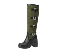 Allbestop Bottes pour Femme Cuir, Cuissardes Bottes Femme Genou Haut Talon Carré Boot Cuir Botte Equitation(Vert,39)