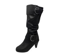Allbestop Bottes pour Femme Cuir, La Modeuse-Bottes, Cuissardes Mi-Hautes en Suédine Bottes Femme Genou Talons Hauts Des Femmes Botas de Plataforma Con Talon Carré Para Mujer Boot Cuir pour(Noir,39)