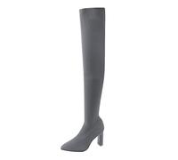 Allbestop Bottes pour Femme, Cuissardes Cuir Femme Botte au Dessus Du Genou Bottes Hautes Punk à Talons Compensé pour Country en Cuir Botte Hiver(Gris,42)