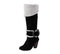 Allbestop Bottes Western Femme, Cuissarde Femme Talon Haut Sexy Pute Bottes Genou Talon Haut Sexy Aiguille Cavalières Cuir Mollet Large de Securite(Noir,38)