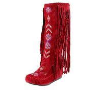 Allbestop Bottes Western Femme, La Modeuse-Bottes, Cuissardes Mi-Hautes en Suédine Botte au Dessus Du Genou Femme Bottes Hautes à Lacets et Talons Carrés pour Country en Cuir Country(Rouge,39)