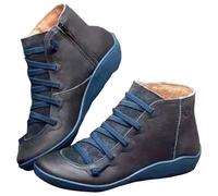 Allbestop Bottine Femme, Ant Bottines Confortable Bottes Mi-Mollet à Talon Carré pour Femme Women's Plush Lined Mid-Calf Snow Boots Imperméable Boots Neige Chaussures Pieds Larges(Bleu,38)