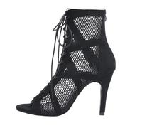 Allbestop Bottines de Danse Latine Femme à Lacets Peep Toe Chaussures de Danse à Talons Hauts(Noir, 37)