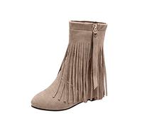 Allbestop Bottines Femme, Bottines à Talons Hauts Botte Cowboy Femme Women's Winter Snow Boots Imperméable Boots Neige Semelles Antidérapantes Hiver(Beige,37)