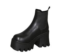 Allbestop Bottines Femme Cuir, Bottines d'hiver Bottes en Daim Femme Chelsea Boots Damen Bottes Neige Chaussures Femmes(Noir,39)