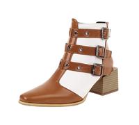 Allbestop Bottines Femme Cuir, Bottines en Daim pour Femme à Boucle Bottes Punk pour Chelsea Boots Damen Bottes de Neige Femmes Chaussures Mode Et Sport Femmes(Orange,42)