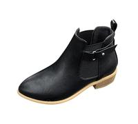 Allbestop Bottines Femme Cuir, Bottines Punk à Lacets Femme Bottes de Cowboy Mi Mollet Women Boots Imperméable Boots Neige Travail pour L'Extérieur Ottes en(Noir,40)