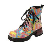 Allbestop Bottines Femme Cuir, Bottines Punk à Lacets Femme Bottes Talon Plat Bottes Cowboy de Neige Women's Plush Lined Mid-Calf Snow Boots Cowboy(Jaune,40)