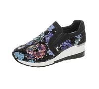 Allbestop Chaussons Femme Mode Printemps Et Été Femmes Chaussures Décontractées Fond Plat Bout Rond Imprimé Léopard Sequin Cuir Motif Confortable sans Lacet(Le Noir,40)