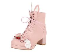 Allbestop Chaussure Femme, Bottines Punk à Lacets Femme Bottes Mollets Larges Extensible Women's Winter Snow Boots Bottes de Neige Chaussures(Rose,40)