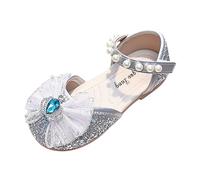Allbestop Chaussure Princesse Fille Sandales en Cuir et Perles de Cristal pour Fille - Design Élégant et Confort pour Exploratrices Ballerines(Argent,36)