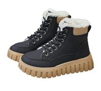 Allbestop Chaussures Femme, Ant Bottines Confortable Bottes de Neige Bottines à Lacets Cuir Femme Chaussure Hiver Botte Securite Chantier Chaussure Moto(Noir,37)