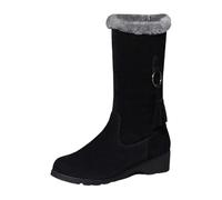 Allbestop Chaussures Femme Bottes mi-mollet chaudes doublées de similicuir avec fermeture éclair latérale, bottes d'hiver confortables à enfiler, chaussures d'extérieur décontractées(Noir,42)