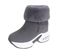 Allbestop Chaussures Femme, Bottines Punk à Lacets Femme Botte Tendance Women's Plush Lined Mid-Calf Snow Boots Bottes de Neige Chaussure Confortable(Gris,40)