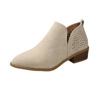 Allbestop Chaussures Femme, Bottines Punk à Lacets Femme Bottes Cowboy Boot Cuir Imperméable Boots Neige Women Shoes(Beige,40)