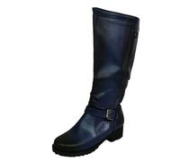 Allbestop Chaussures Femme Commerce extérieur Automne et Hiver Bottes pour Femmes Cowboy Talon épais Talon Bas Boucle de Ceinture Bottes Hautes(Bleu,40)