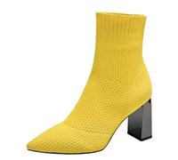 Allbestop Chaussures Femme Confort Chic, Bottines Chauffées Douces Botte Femme Mollet Tres Large Boot Cuir Bottes de Neige Femmes Sorel(Jaune,42)