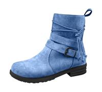 Allbestop Chaussures Femme Confort Chic, Femme Bottines Bottes Mi-Mollet à Talon Carré pour Fold Over Boots Chaussures de Neige Botas de Plataforma Con Cuña Para Mujer(Bleu,41)