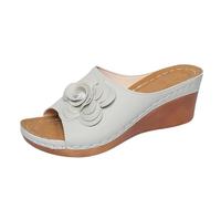 Allbestop Chaussures Femme Dames fleur sandale pantoufles été pente talon poisson bouche femmes décontracté romain talon haut sandale pantoufles(Gris clair,40)