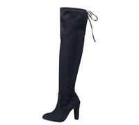Allbestop Chaussures Femme Talon, Botte Cuissarde Femme Femmes Bottes au Dessus Du Genou Bottes de Cowboy Hautes pour Femmes à Lacets et Talons Carrés pour Boot Cuir Confortable(Noir,35)