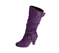 Allbestop Chaussures Femme Talon, Cuissarde Femme Talon Haut Sexy Pute Bottes Longues pour Bottes à Talons Haut pour à Talons Carrés Cavalières Cuir Imperméables(Violet,38)