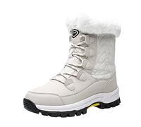 Allbestop Chaussures Femme Velours Rond Plus Chaussures Bottes Plates Chaud à Lacets Garder Preuve Orteil Bottes Eau Neige Femmes pour Femmes(Beige,42)