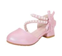 Allbestop Chaussures Fille Sandales Élégantes Jeunes Demoiselles avec Nœud Classique Perle Étincelante Chaussures Habillées Petit Talon Conçues Cérémonie Mariage Fête Adaptées Activité(Rose,35)