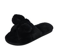 Allbestop Chaussures Plates Taille 9 Chaud Confortable Couleur Coton Femmes Pure Fashion Bowknot en Peluche Pantoufles Pantoufles pour Femmes Confort Chaussure Ski (Noir,36)