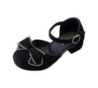 Allbestop Chaussures Princesse Sandales à Talons Épais avec Nœud en Satin Élégantes pour Jeunes Filles Style Princesse Chaussures Mode Fantaisie Enfants Magnifiques Parfaites Cérémonies(Noir,31)