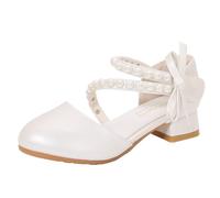 Allbestop Chaussures Princesse Sandales Élégantes Jeunes Demoiselles avec Nœud Classique Perle Étincelante Chaussures Habillées Petit Talon Conçues Cérémonie Mariage Fête Adaptées Activité(Blanc,33)