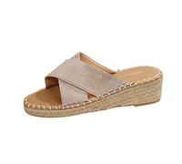 Allbestop Chaussures Tennis Soft Dames Mode été Couleur Unie Daim Sangle Pantoufles tissé Bas Pantoufles compensées Chaussons Taille 6 (Beige,42)