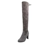 Allbestop Cuissarde, Botte Cuissarde Femme Bottes Femme Genou Bottes de Cowboy Hautes pour Femmes en Cuir à Talon Cavalières Cuir Imperméables(Gris,40)