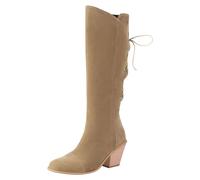 Allbestop Cuissardes Femme, Cuissarde Femme Talon Haut Sexy Pute Bottes Genou Bottes Haute Talon Aiguille Boot Cuir(Beige,37)