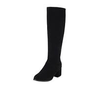 Allbestop Cuissardes Femme, Cuissarde Femme Talon Haut Sexy Pute Bottes Longues pour Bottes Hautes pour Mi-Mollet à Talon Carré Cavalières Cuir Mollet Large Cuir(Noir,39)