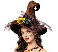 Allbestop Déguisement Halloween Chapeau De Sorcière Gothique À Bordure Dentelle Pour Halloween Cosplay Et Tenue De Scène Médiévale Féminine(Brun,M)