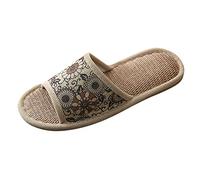 Allbestop Été Chaussure Sandale Femmes et hommes antidérapant coton lin intérieur pantoufle bout ouvert maison Couple pantoufles chambre chaussures respirantes Compensées Rouges Pour Femmes(Café,44)