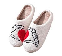 Allbestop Été Taille 8 Pantoufles de coton maison populaire pantoufles de coton à moitié emballées en peluche antidérapante avec impression d'amour Sandale Cuir(Blanc,38)