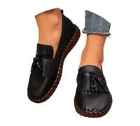 Allbestop Femme Cuir Plat Mocassin Femmes Décontracté Confortable Cuissard Talon Bas Compensé Chaussures Travail(Le Noir,41)