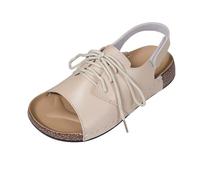Allbestop Femme Sandales Été Confortable, Sandales Compensées Orthopédique Femmes Été Sandale Femme Talon Escarpins Nue Pied Chaussures(Beige,38.5)