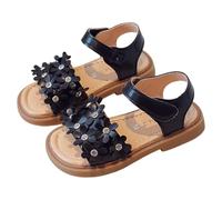 Allbestop Filles Sandales Plates Princesse à Bout Ouvert, Sandales Fille Orthopédique Chaussures Princesse Chaussures Fille Pieds Larges Rome Flat Slope Talons Escamotées Peep Toe Claquette(Noir,24)